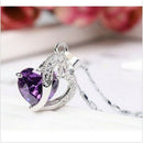 Fashion Heart Crystal Pendant Necklace Amethyst Necklace Accessory