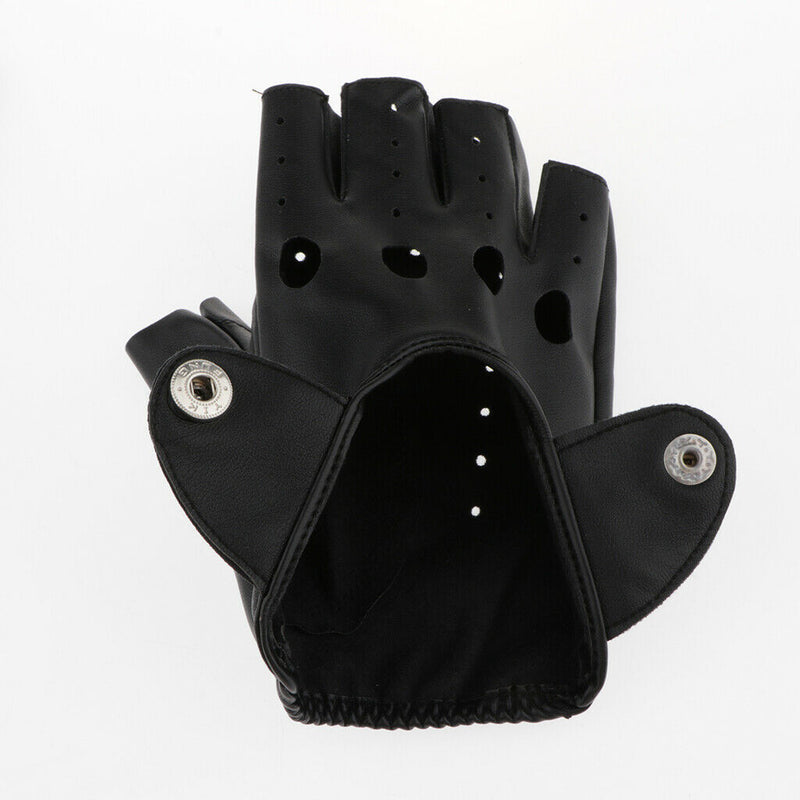 Women Mens PU leather Punk Rock Style Half Finger Hollow Holes Gloves