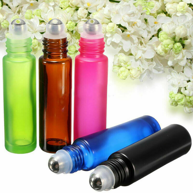 5x 10ml Gradient Glass Roll on Bottle Metal Roller Ball Essential Oil Bottles
