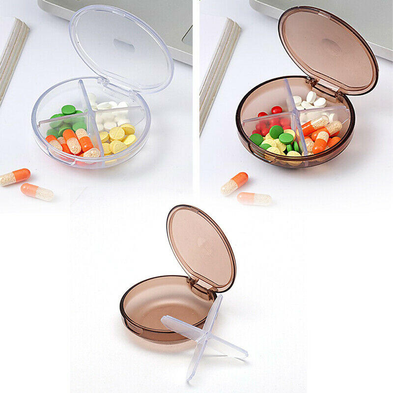 New Round Pill Box 4 Grid Tablet Organiser Medicine Storage Daily DispenserB Hn