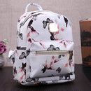 Women Backpack High Quality Floral Printing PU Leather Backpack(white) SN9F