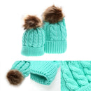 Mom Baby Kid Warm Raccoon Fur Bobble Beanie Cotton Knitted Parent-child Hat