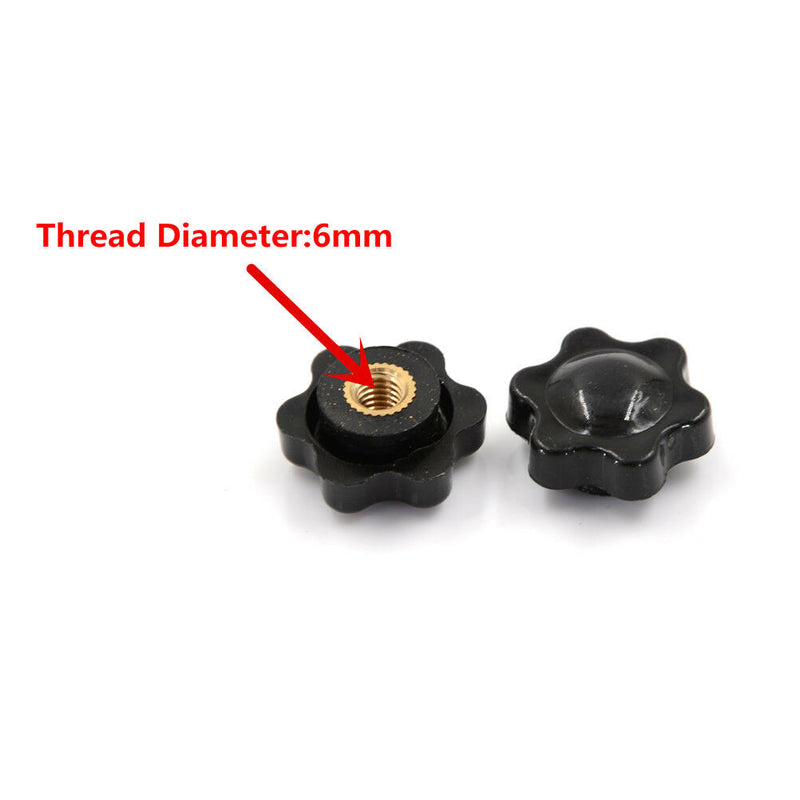 5Pcs Black M6 Female Thread Star Shaped Head Clamping Nuts Knob JR