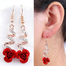 Red Rose Flower Crystal Dangle Drop Earrings Hook Party Bridal Earring NMCA T ES