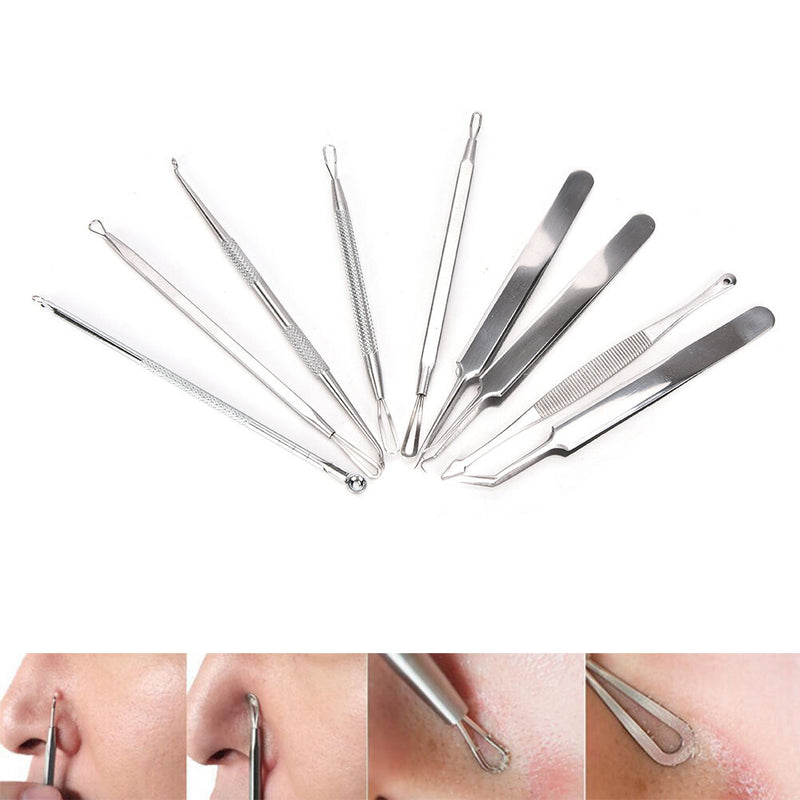 9Pcs Blackhead Acne Comedone Pimple Blemish Extractor Remover Tool Kit Set FT