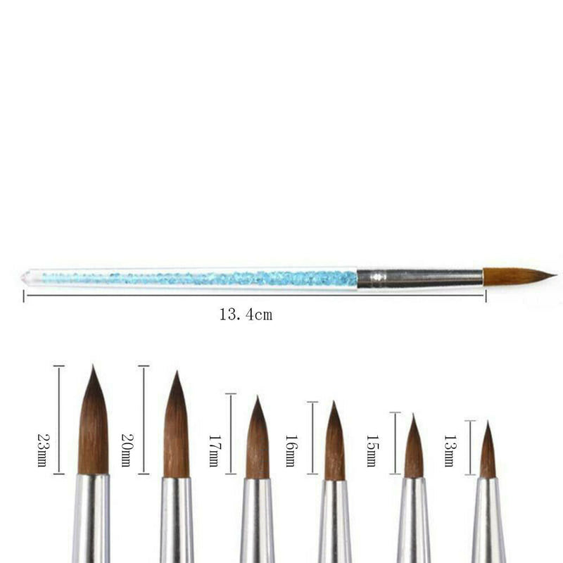 6pcs 100% Pure Kolinsky Acrylic Crimped Nail Brush 13mm/15mm/16mm/17mm/20mm/23mm