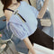 Short Sleeve Hollow Off Shoulder Strapless Stripe Women Tops (Blue XXL) A