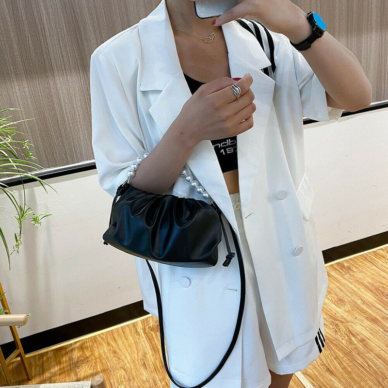 Women Irregular Handbag Alligator PU Chain Crossbody Underarm Bags (Black) A