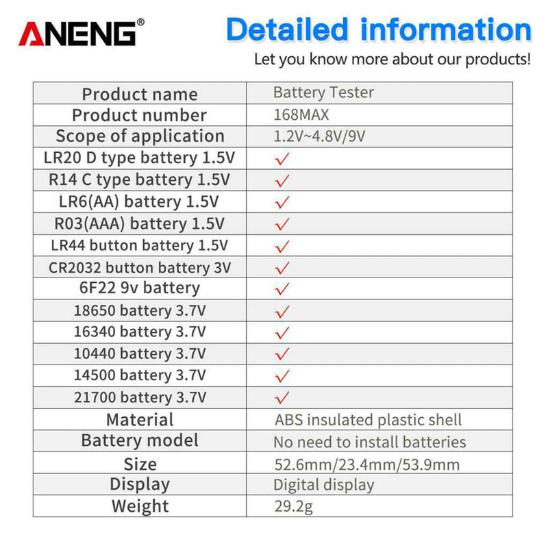 Digital Battery  For AAA AA 9V 1.5V Household Battery Checker