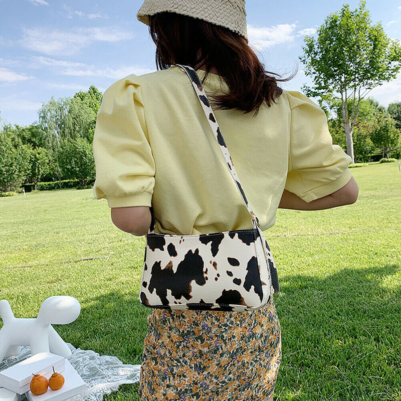 Women Cow Milk Crossbody Bag Leather Female Totes Shoulder Handbag (Yellow)