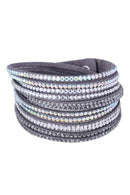 5X(Women Multilayers Rhinestones Cuff Wrap Faux Leather Bracelet Dark Grey L1K3)