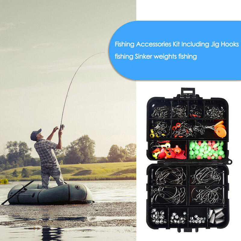 205pcs/Box Swivels Fishing Kit Jig Hook Lead Sinker Weights Fishing Tackle A