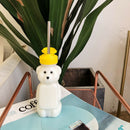 250ml Cute Bear Cartoon With Lid Couples Straw Cup Water Bottle Reusable