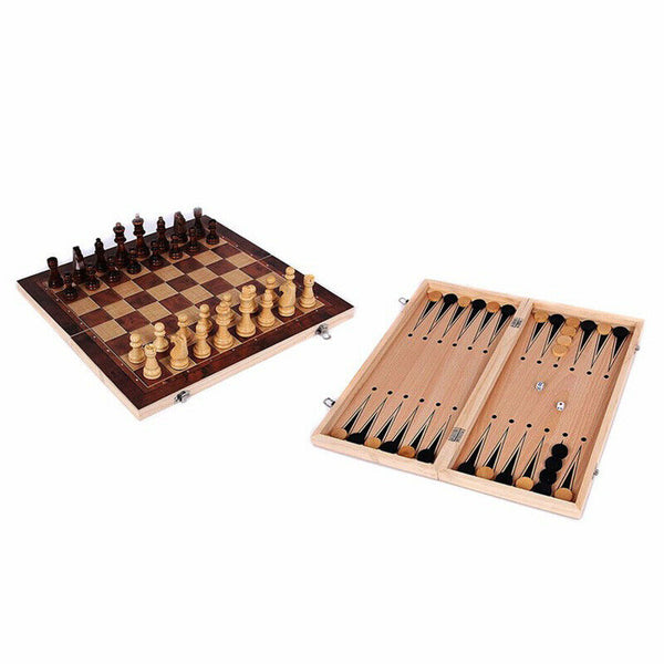 3 in 1 Wooden International Chess Set Board Travel Games Chess Backgammon D