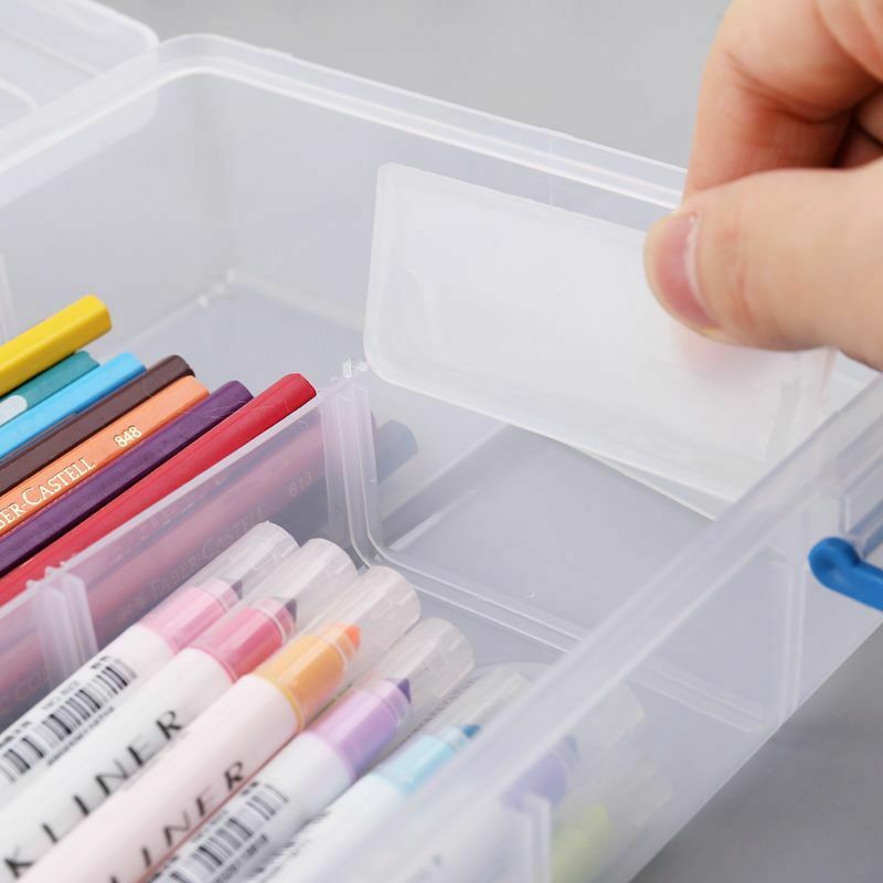 Double Layer Pencil Case Plastic Transparent Pen Storage Box Gift Kids School