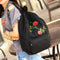 Preppy Chic Women Canvas Flower Embroidery Large Capacity Backpack(Black)
