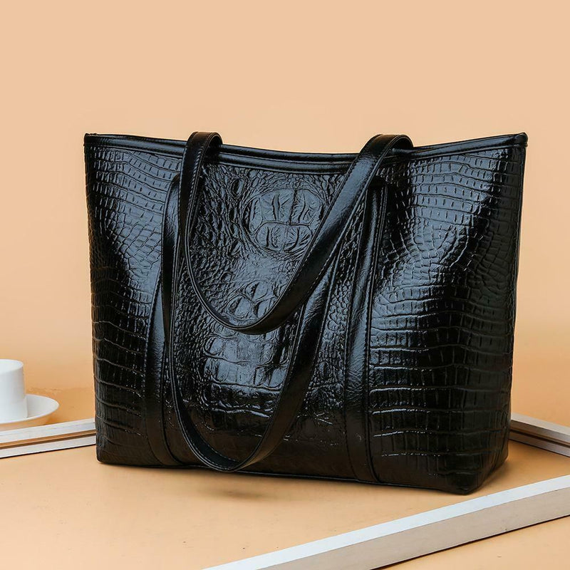 Retro Crocodile Leather Women Handbag Large Capacity Shoulder Shopping Bag