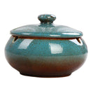 Retro Style Ashtray Ceramics Ashtray with Lid for Indoor Outdoor Use Blue