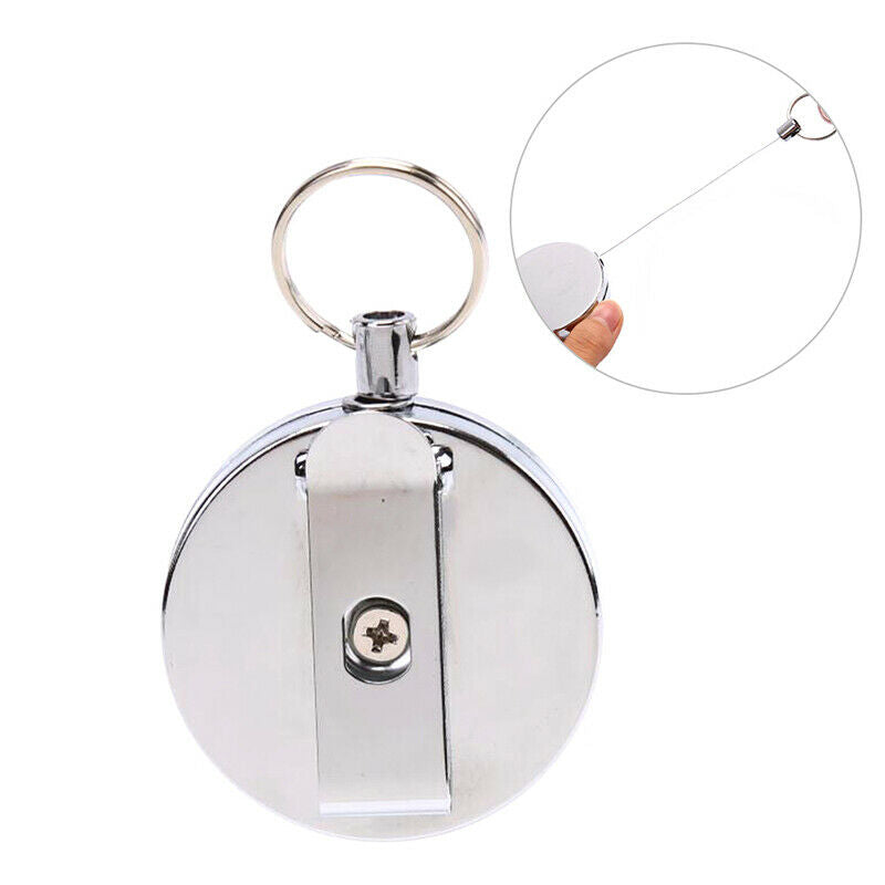110CM Retractable Key Chain Reel Steel Cord Recoil Belt Key Ring Badge Holde Gn