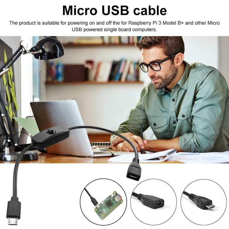 27CM 5V 2.5A Micro USB Cable Female to Male for Raspberry Pi Power Switch Cord