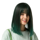 15 Inches Long Straight Bob Wig with Bangs for Women Girls, Bob Style Shoulder