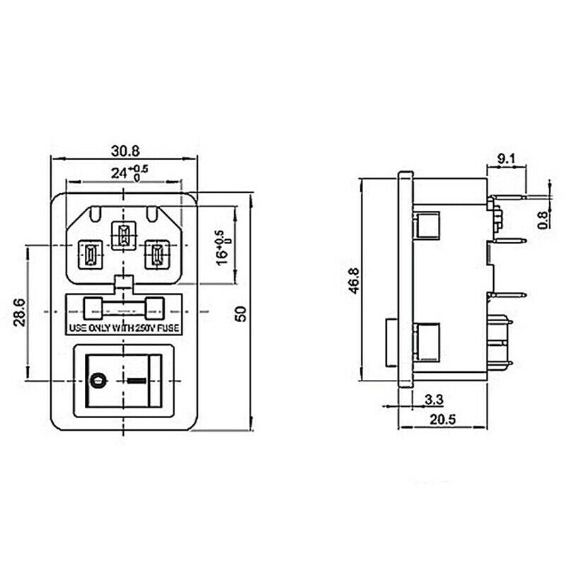 Inlet Male Power Socket With Fuse Switch 10A 250V 3 Pin IEC320 C14 ADB Cy