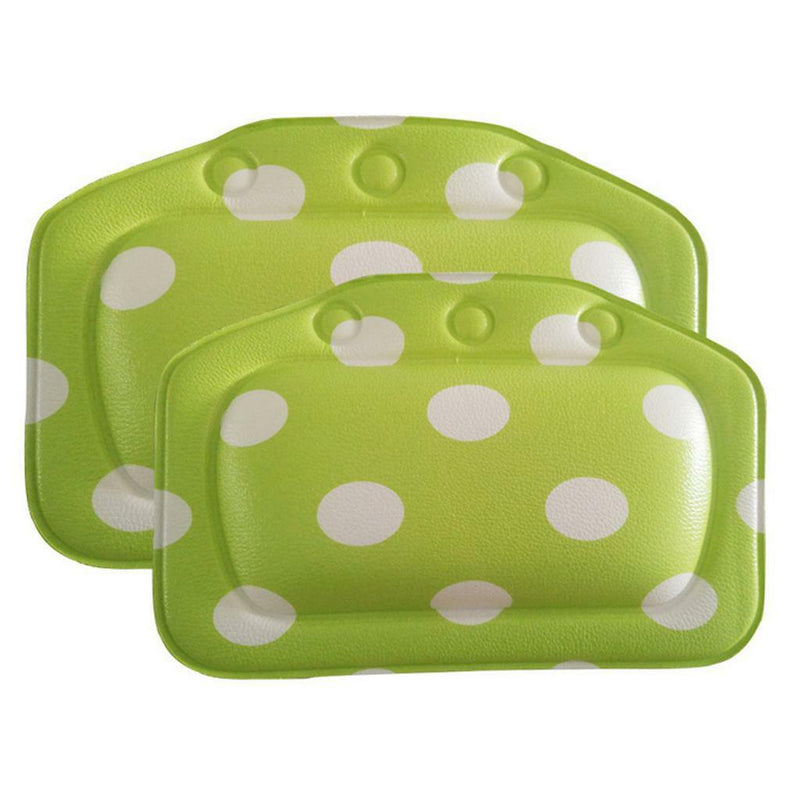 Bath Pillow Cushion Neckrest Back Support Comfort Bathtub Green Dots 2pcs