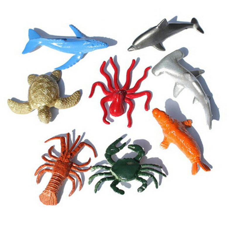 8PCS Plastic Sea Marine Animal Figures Ocean Creatures Shark Whale Kids  A+