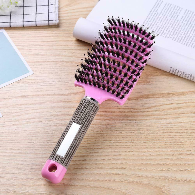 Scalp Massage Bristle Hair Comb Curly Straight Anti Static Hairbrush (Pink)