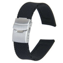 Watch Bands Sport Black Silicone Rubber Watch Strap Deployment Buckle Water