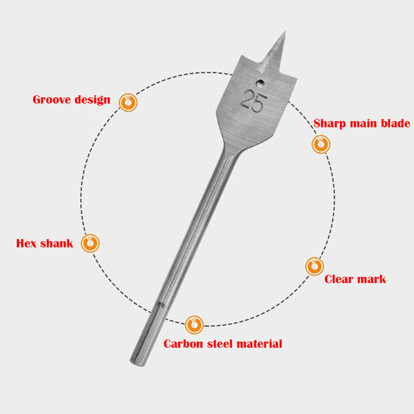 6Pcs/Set Grooved Flat Bit Set Flat Spade Wood Drill Bit 10/12/16/18/20/25mm