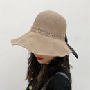 Fashion Bow Sun Hats Women Ponytail Sun Cap Ribbon Knitted Raffia Hat For W