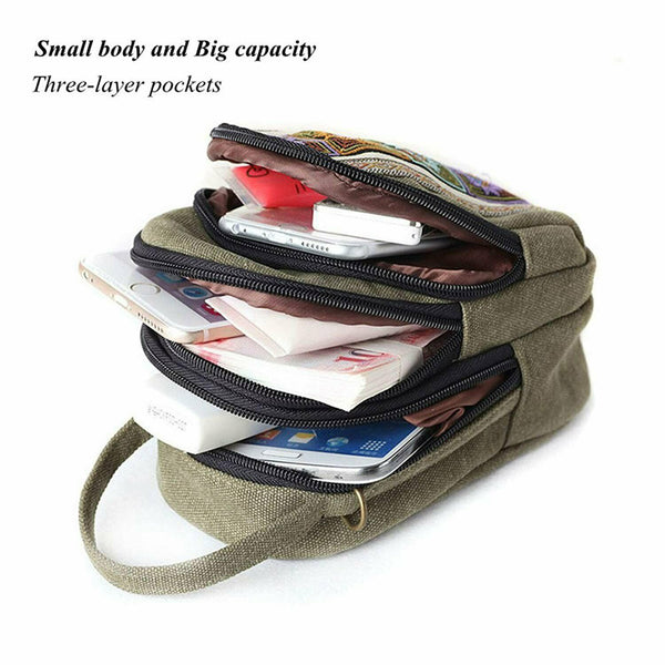 Embroidery Canvas Crossbody Bag Cell phone Pouch Coin Purse for Women Girls J5S1