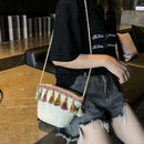 Women Tassel Coin Purse Diagonal Across The Shoulder Rattan Beach Bag(Khaki