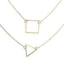 Women's Geometric Square Pendant Elegant Double Chain Jewelry Necklace - Go F8D3