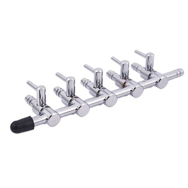 5-Way Outlet Metal Aquarium Air Valve Distributor Splitter with 5mm Tube Di