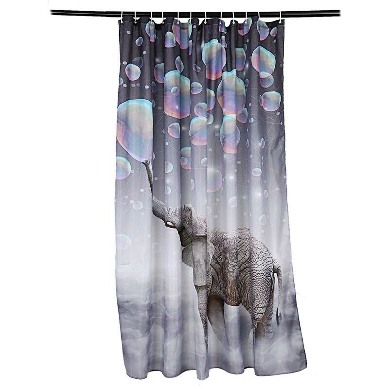 Waterproof Fabric Bathroom Shower Curtain Sheer Panel Decor 12 Hooks Bubble Q6Z7