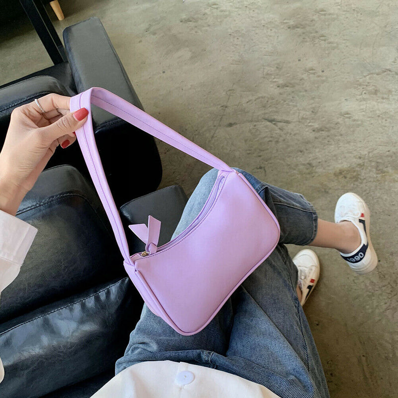 Simple Elegant Women Small Shoulder Bag Pure Color Sling Handbags (Purple)