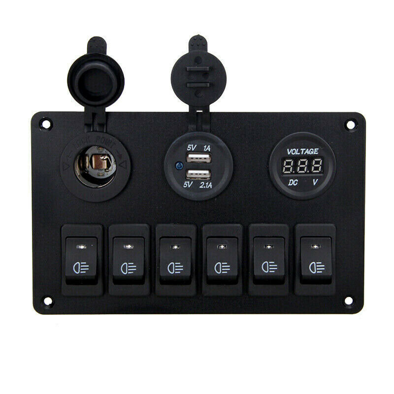 6-Gang Switch Control Panel LED Rocker Breaker Car Marine Boat Truck Circ Tw