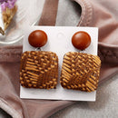 Handmade Bohemian Wooden Rattan Wicker Straw Drop Earrings For Women Vintag I9W6
