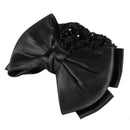Black Bowknot Decor Snood Net Barrette Hair Clip Bun Cover M3X2