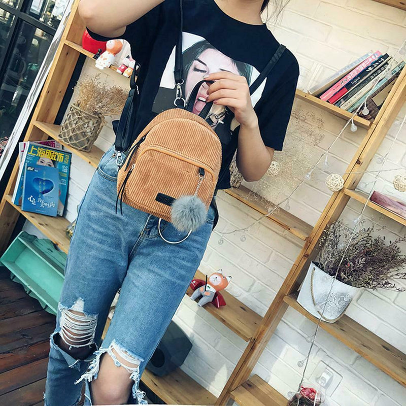 Girl Mini Backpack Women Fur Ball Winter Velvet Shoulder Bag(Khaki)