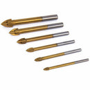 6pcs Titanium Coated Glass Drill Bits Set 4 Cutting Edges Cross Spear Head