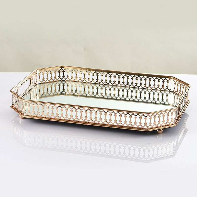 Mirror Tray, Vanity Tray with Eight Corner Metal for Dresser Bathroom Bedroom