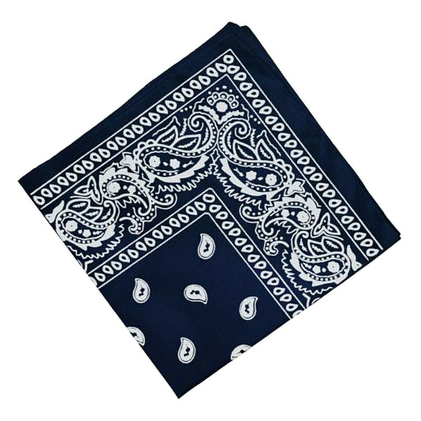 Cotton Double Sided Paisley Cowboy Bandana Head Wrap Wristband Kerchief Navy