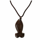 Woman Oxhide Synthetic Leather Necklace Wood Lucky Fish Pendant Brown