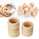 70pcs Unfinished Wooden Teether Beads Wood Baby Teething Ring DIY Jewellery