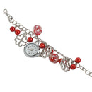 Women Lady Jewelry Beads Round Flowers Bracelet Watch Christmas Gift, red D9A5