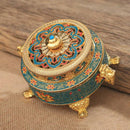 Tibetan Buddhist Style Incense Burner Holder Colorful Lotus Flower-Blue
