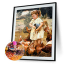 5D DIY Diamond Painting Girl Feeding Chicken Full Round Drill Embroidery